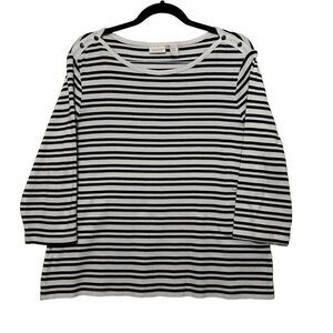 Chicos Striped Top Womens 3 XL Black White Classic 3/4 Sleeve Comfort Stretch